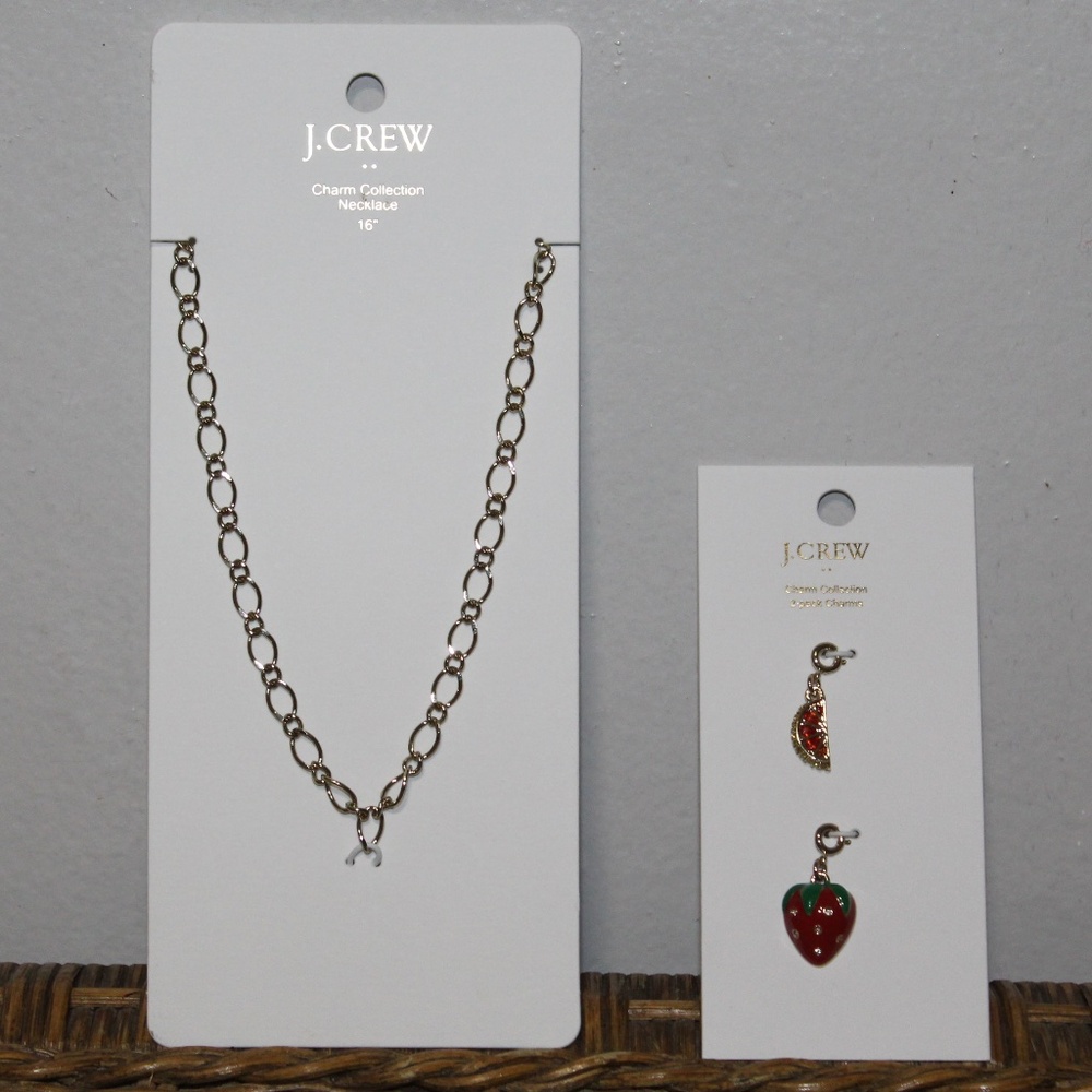J. Crew Charm Collection Necklace 16" & Summer fruit charms set.